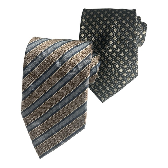 Elegant Striped Men's Ties - Black and Brown - Picture 1 of 4
